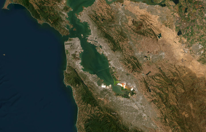 Satellite map of the Bay Area, California